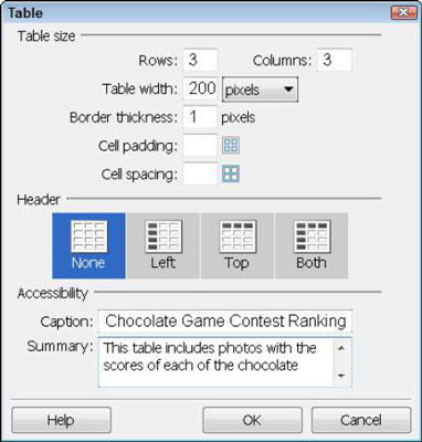 Sådan opretter du en tabel i Dreamweaver