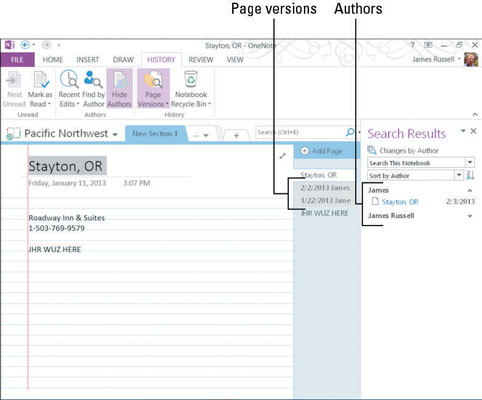 Kā skatīt versijas un autorus programmā OneNote