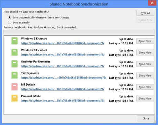 Sådan synkroniseres noter i OneNote 2013