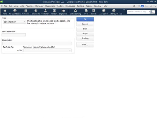 Lisage QuickBooks 2014 kaupade loendisse müügimaksuartikkel või rühm