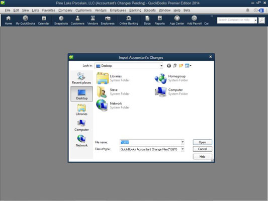 Importējiet grāmatvežu izmaiņas QuickBooks 2014 datu failā