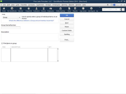 Ako pridať skupinovú položku do zoznamu položiek v QuickBooks 2014
