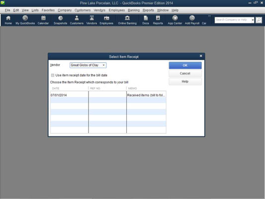 Írjon be egy számlát a rögzített tétel nyugtájáról a QuickBooks 2014-ben