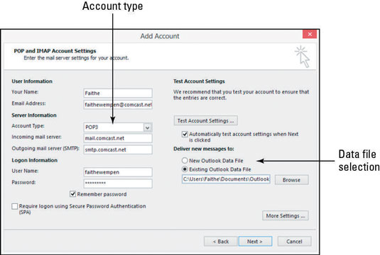 Změňte nastavení účtu Outlook 2013 během instalace