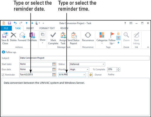 Sådan indstilles en opgavepåmindelse i Outlook