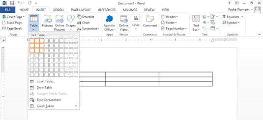 Hvordan lage en tabell i Word 2013