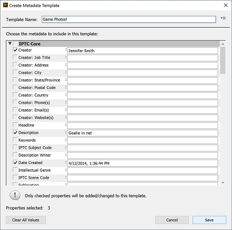 Adobe Bridge CC metaandmete malli loomine