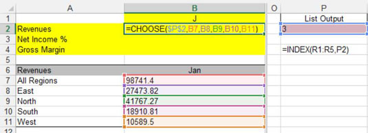 Excel-dashbord og -rapporter: Eksempel på listeboks