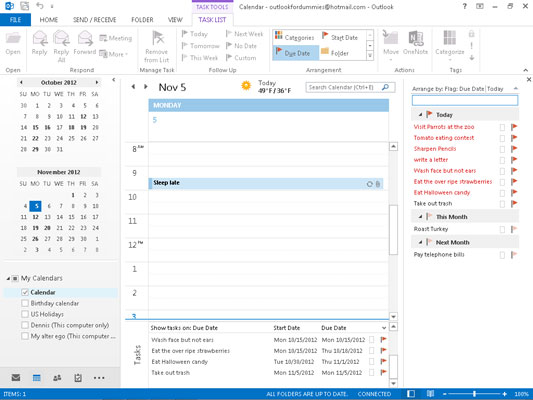 Opgavelinjen i Outlook 2013