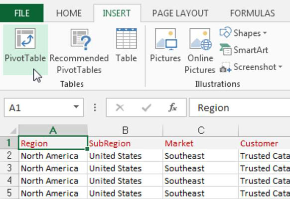 Excel informācijas paneļi un pārskati: izveidojiet savu pirmo rakurstabulu