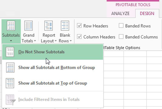 Undertrykk delsummer i Excel-pivottabellrapportene