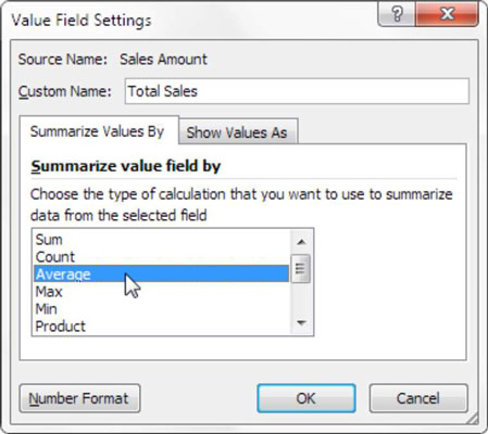 Excel-dashbord og -rapporter: Endre sammendragsberegninger