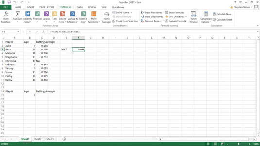 Kā lietot DGET funkciju programmā Excel