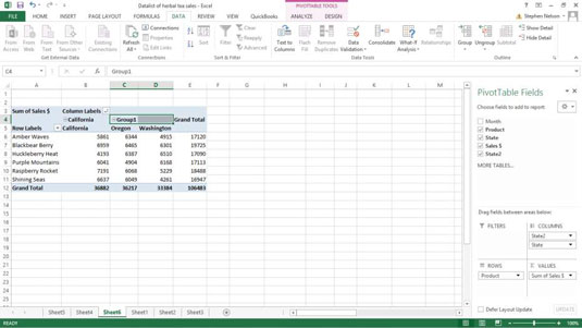 Sådan grupperes og opdeles Excel-pivottabeldataelementer