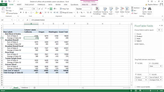 Kā Excel rakurstabulai pievienot standarta aprēķinu