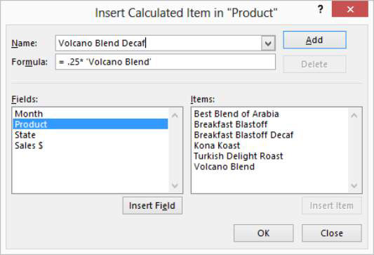 Hvordan legge til et beregnet element til en Excel-pivottabell