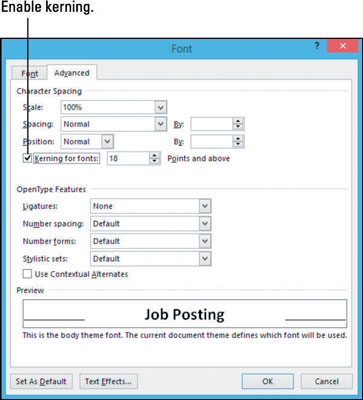 Sådan aktiverer du Kerning i Word 2013-dokumenter