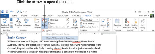 Slik går du gjennom og sletter kommentarer i Word 2013-dokumenter