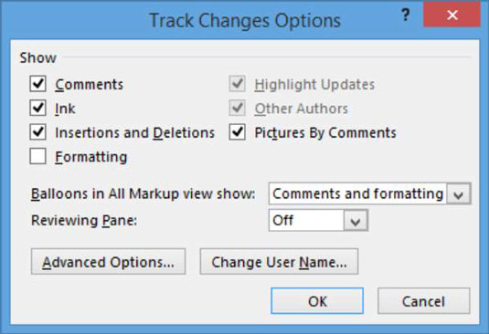 Sådan tilpasses Word 2013's visning af markup