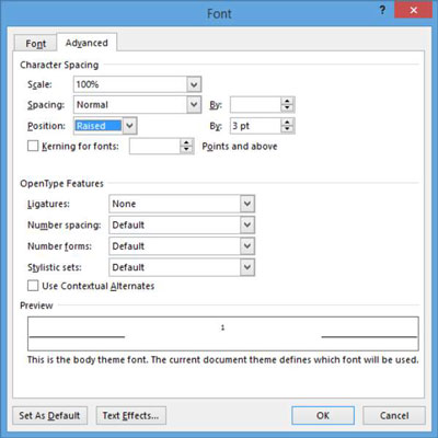 Hvordan lage tilpasset hevet skrift og senket skrift i Word 2013-dokumenter