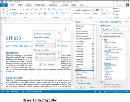 Kā skatīt lietišķos stilus programmā Word 2013