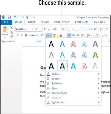 Slik bruker du tekstattributter og WordArt-effekter i Word 2013