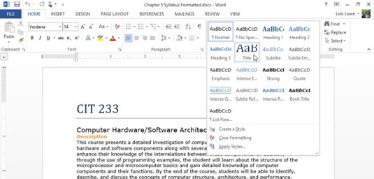 Com simplificar el format amb estils predefinits a Word 2013