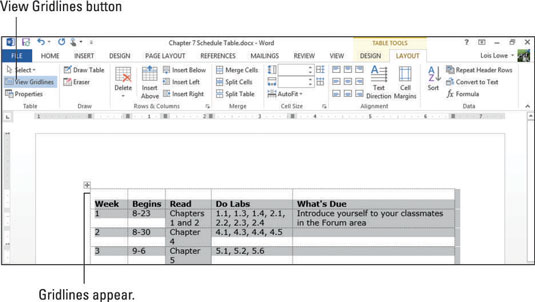 Hvordan formatere tabellkanter i Word 2013