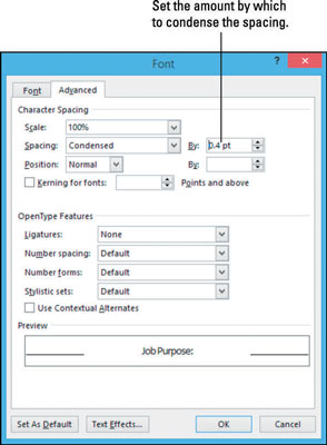 Sådan justeres tegnafstand i Word 2013