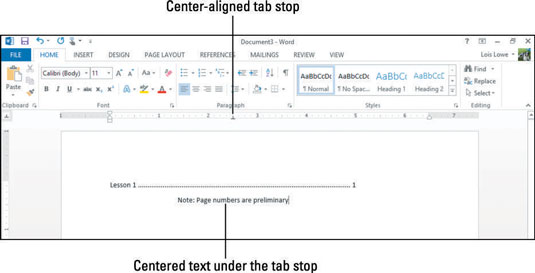 Grunnleggende om tabulatorstopp i Word 2013