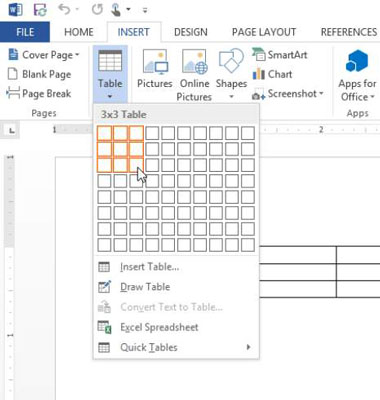 Sådan indsætter eller tegner du en tabel i Word 2013