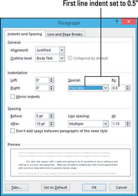 Bazat e dhëmbëzimit të paragrafit në Word 2013