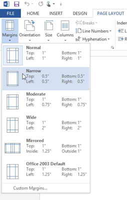 Sådan indstilles sidemargener, -størrelse og -retning i Word 2013