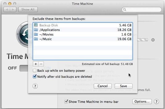 Omet la còpia de seguretat dels fitxers al Mac Time Machine