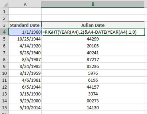 Hvordan konvertere datoer til julianske formater i Excel