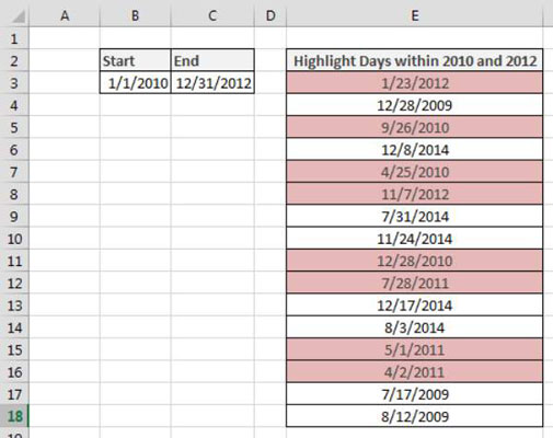 Kā programmā Excel izcelt dienas starp diviem datumiem