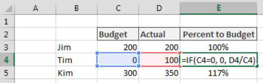 „Excel“ klaidų padalijimo iš nulio sprendimas