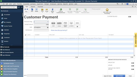 Sådan registreres kundebetalinger i QuickBooks 2015