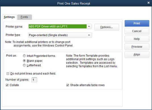 Kuinka tulostaa myyntikuitti QuickBooks 2015:ssä