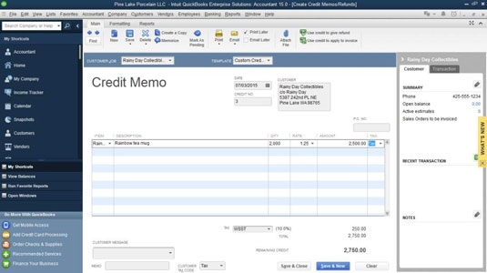 Si të përgatisni një memo krediti në QuickBooks 2015