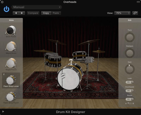 Vytváření vlastních sad pomocí nástroje Drum Kit Designer v Logic Pro X