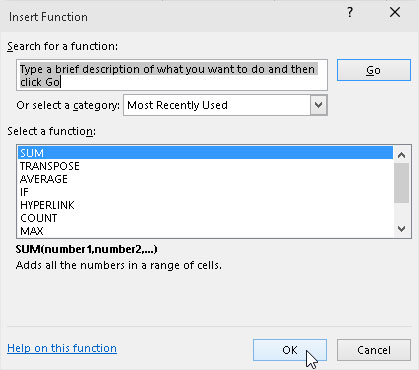 Com inserir una funció a Excel 2016