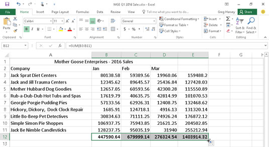 Sådan bruges Autosum i Excel 2016