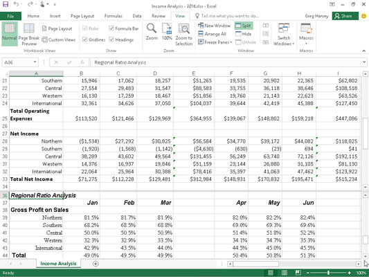 Com dividir un full de treball a Windows a Excel 2016