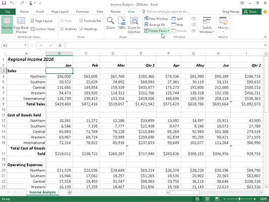 Hvordan fryse ruter i Excel 2016