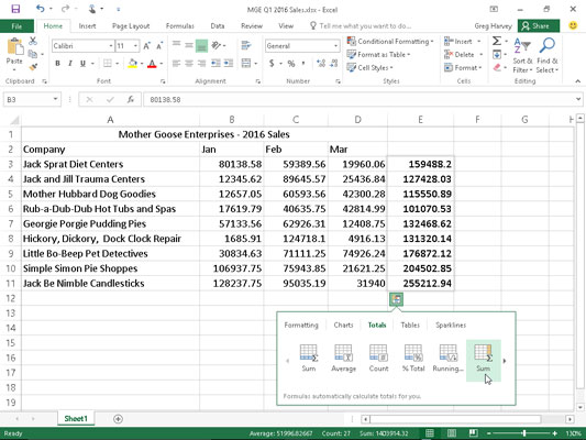 Kaip naudoti greitosios analizės sumas „Excel 2016“.