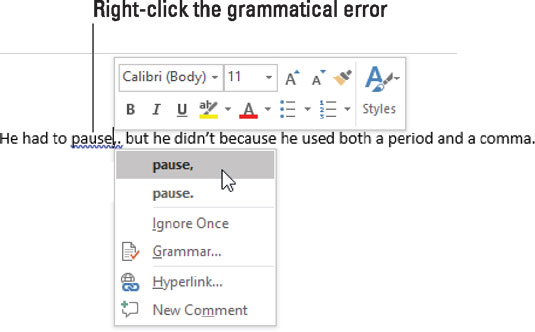 Kā lietot gramatikas pārbaudītāju programmā Word 2016