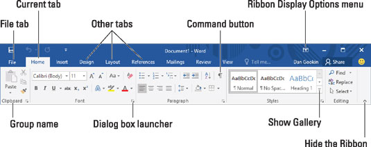 Kaip naudoti juostelę programoje „Word 2016“.