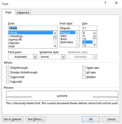 Com utilitzar el quadre de diàleg Font a Word 2016