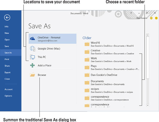 Com desar un document a Word 2016